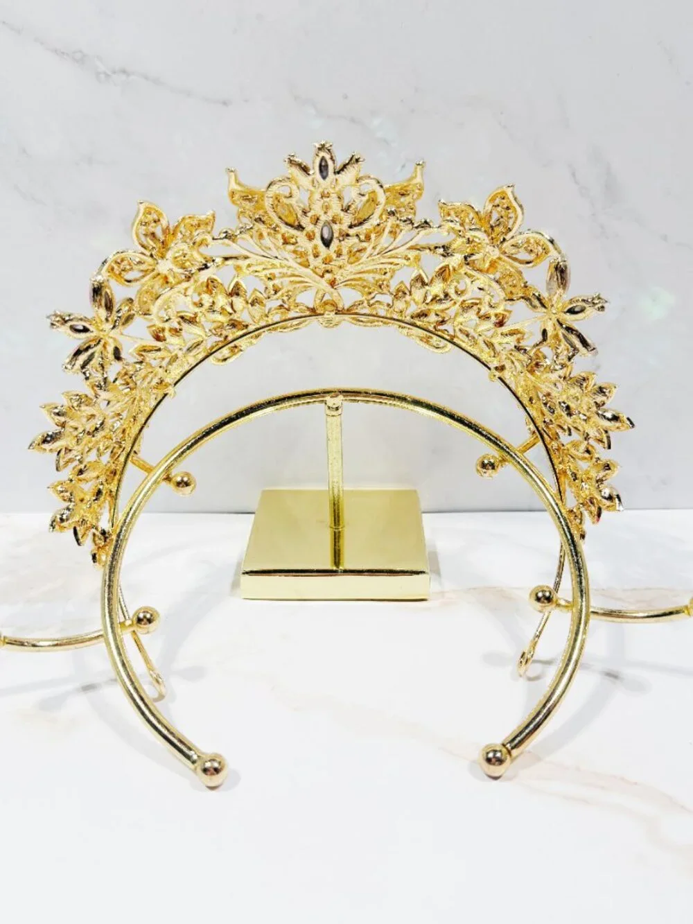 AB Crystal Butterfly Tiara Crown Gold Tone Pageant Prom Wedding Headpiece